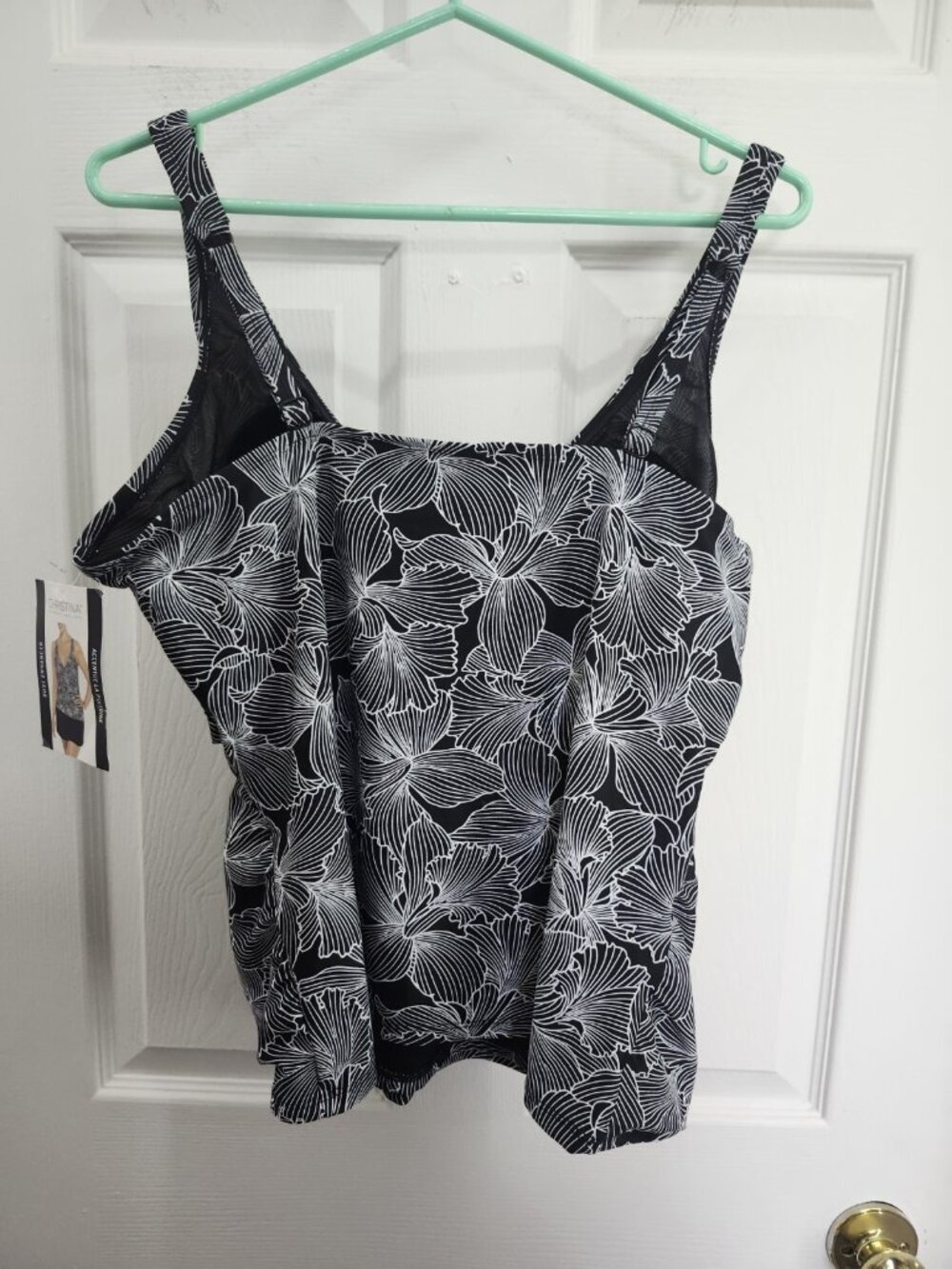 Christina Crossover Black Floral Bathing Suit Top 18 - Picture 2 of 6